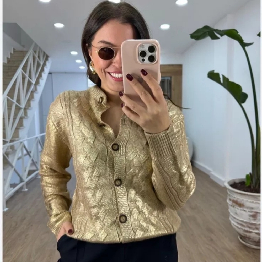 ❌️SOLD❌️FOIL KNIT CARDIGAN SIZE M - Picture 3 of 12